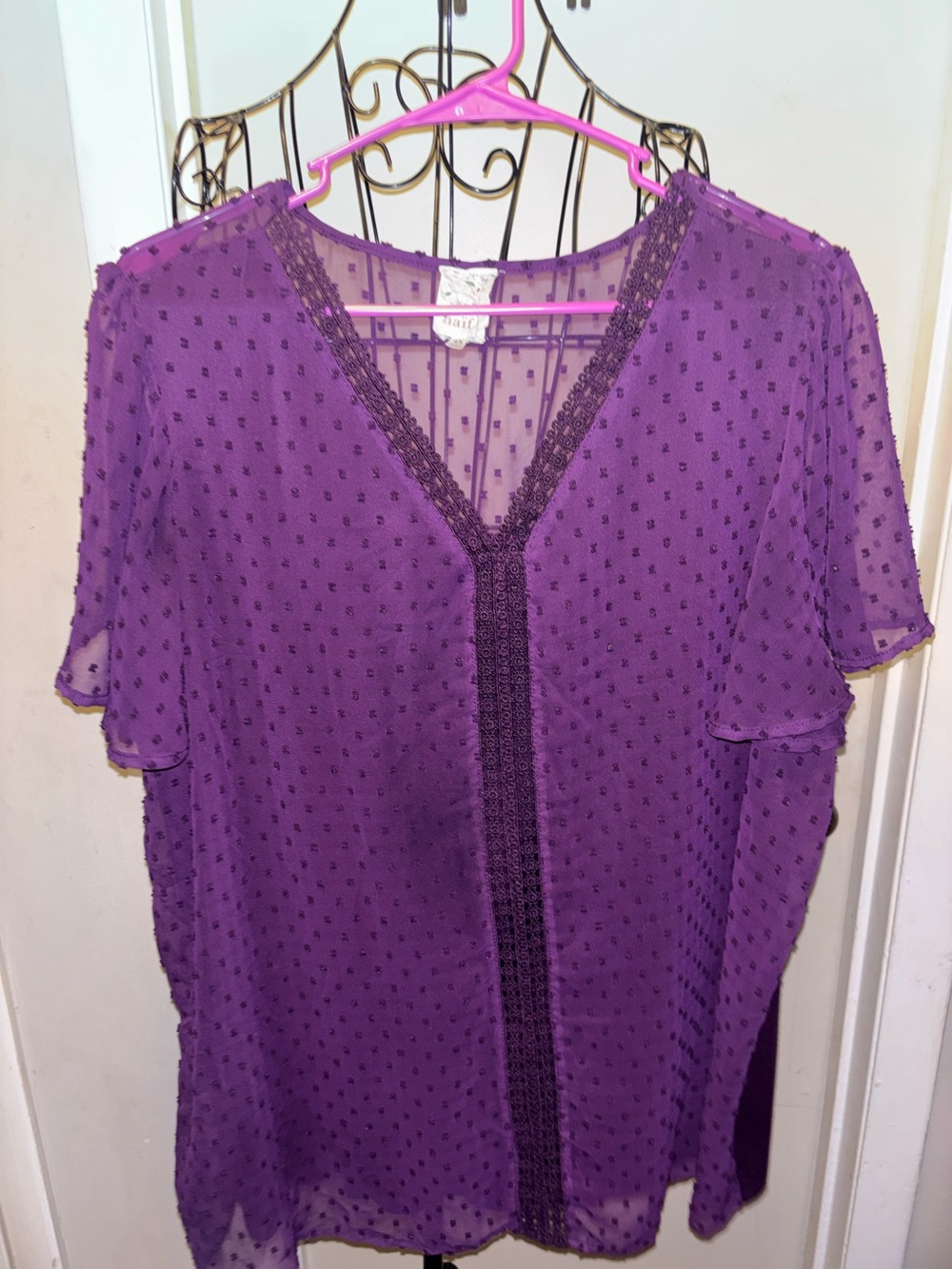 Purple Sheer V‑Neck Flutter Sleeve Women’s Top size 2X